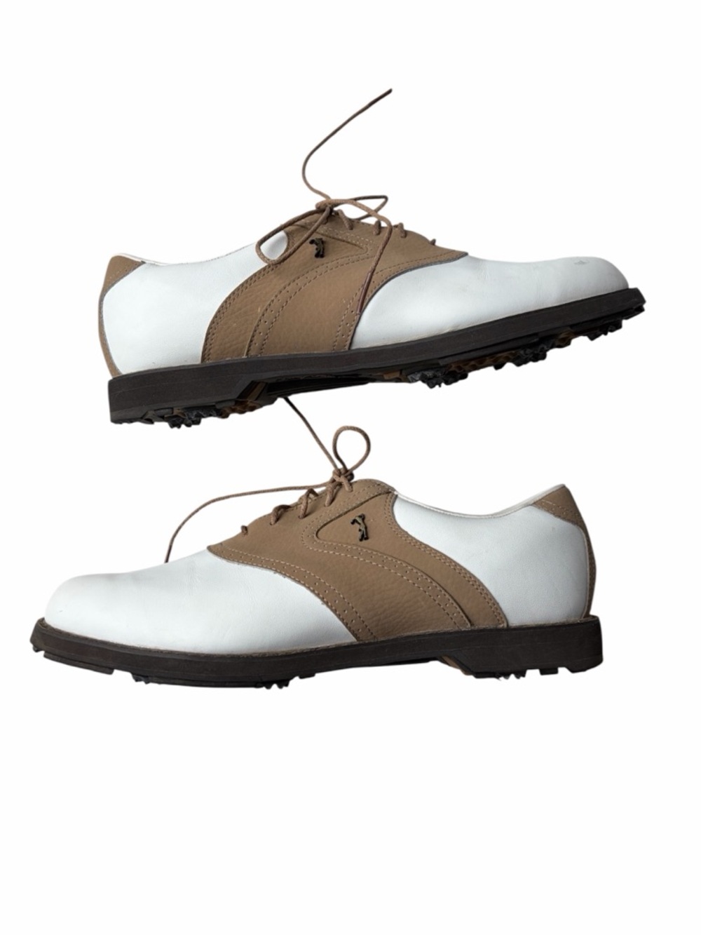 Lady FootJoy GreenJoy Tan and White Saddle Style Leather Golf Shoe Size 10.5